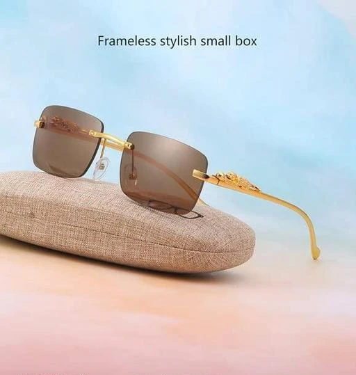 CREATURE MC Stan goggles Rimless Unisex Sunglasses Retro Vintage Gold Frame  Rectangular Premium Designer (BROWN)