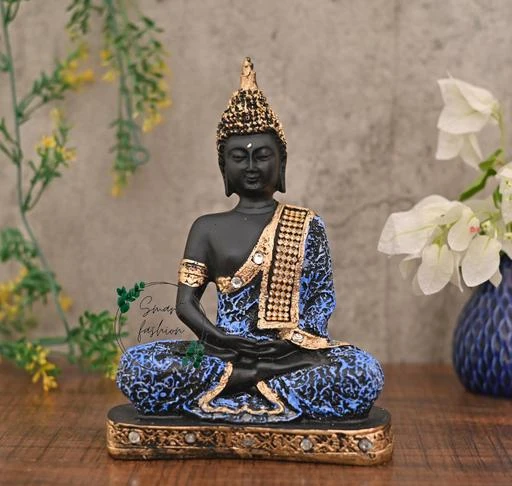 Polyresin Blue Meditating Buddha Statue Showpiece Figurine for