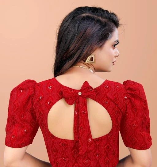 Readymade Georgette Shiffly Net Blouse With Small Sequence Work Front Hook Open Stylist Party Wear Fancy Sleeve Shifly Blouse