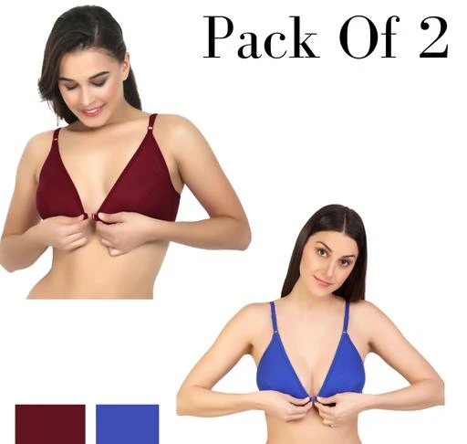  Pack Of 2 Combo Multicolor Front Open Bra For Women