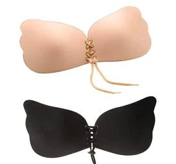  Women Nylon Padded Nonwired Reusable Backless Strapless Push Up  Self
