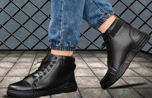 fcity.in Black Classy Leather Boots For Men Latest Men Sneakers