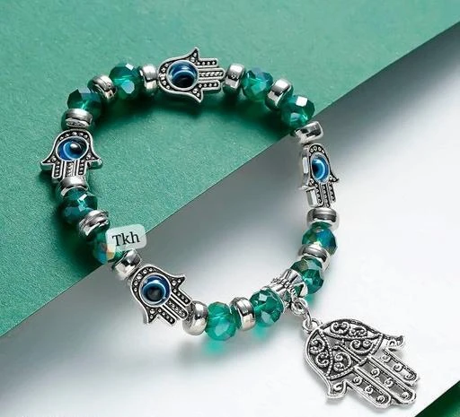  The Key House Trendy Turkish Blue Bead Evil Eye Bracelet Hamsa  Hand