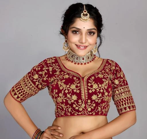 SCUBE DESIGNS Cotton Lycra Stretchable Comfy Round Neck Half Sleeves Saree  Blouse Readymade Crop Top Choli for Girls & Womens : : Fashion