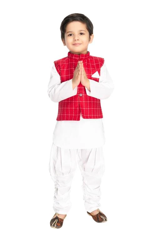 Checkout this latest Kurta Sets
Product Name: *Cute Elegant Kids Boys Kurta Sets*
Top Fabric: Cotton
Bottom Fabric: Cotton
Waistcoat Fabric: Art Silk
Sleeve Length: Long Sleeves
Bottom Type: pyjamas
Net Quantity (N): 1
cotton kurta with breejes pant and square check pattern jacket for casual, party and festive wear for boys
Sizes: 
0-1 Years (Top Bust Size: 10 in, Top Length Size: 16 in, Bottom Waist Size: 24 in, Bottom Length Size: 18 in) 
1-2 Years (Top Bust Size: 10 in, Top Length Size: 17 in, Bottom Waist Size: 25 in, Bottom Length Size: 19 in) 
2-3 Years (Top Bust Size: 11 in, Top Length Size: 18 in, Bottom Waist Size: 26 in, Bottom Length Size: 20 in) 
3-4 Years (Top Bust Size: 12 in, Top Length Size: 19 in, Bottom Waist Size: 27 in, Bottom Length Size: 22 in) 
4-5 Years (Top Bust Size: 13 in, Top Length Size: 20 in, Bottom Waist Size: 28 in, Bottom Length Size: 24 in) 
Country of Origin: India
Easy Returns Available In Case Of Any Issue


SKU: SM_939_RED
Supplier Name: Smuktar Garments

Code: 622-29032314-995

Catalog Name: Modern Elegant Kids Boys Kurta Sets
CatalogID_6961264
M10-C32-SC1170