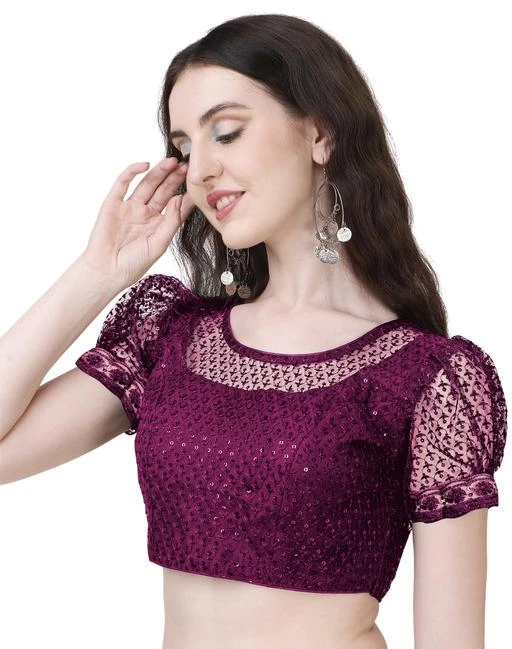  Puff Sleeve Modern Women Net Blouse With Embroidery And
