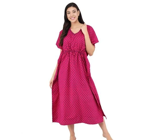 Checkout this latest Nightdress
Product Name: *Shararat Women's Printed Cotton Kaftan Nighty | Kaftan Nightwear Night Gown for Women | Night Dress for women Pink*
Fabric: Cotton
Sleeve Length: Short Sleeves
Pattern: Printed
Multipack: 1
Add ons: Top
Sizes:
M, L, XL, XXL, Free Size (Bust Size: 44 in, Length Size: 53 in) 
Country of Origin: India
Easy Returns Available In Case Of Any Issue


Catalog Rating: ★3.9 (29)

Catalog Name: Shararat Women's Printed Cotton Kaftan Nightdress
CatalogID_7027068
C76-SC1044
Code: 263-29311744-999