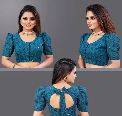 Readymade Georgette Shiffly net blouse with small sequence work