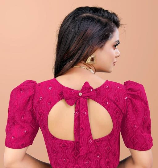 Readymade Georgette Shiffly net blouse with small sequence work, Front Hook  open, stylist traditional wear , fancy nd puff sleeve latest georgette design  blouse