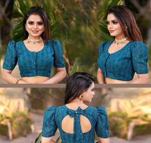  Readymade Georgette Shiffly Net Blouse With Small Sequence Work  Front