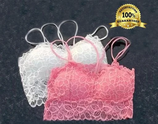 Women Bra - Fancy Lace Bralette Padded Wired Adjustable Strap Fashionable Crop  Top Style Padded Lace Tube