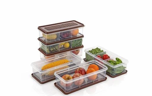 3 Partition Fridge Storage Container Boxes Organizer, Vegetable Refrigerator  Plastic Storage Box For Kitchen, For dry