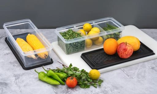 Kitchen Transparent Food Storage Box Detachable Partition Fruit Vegetable  Food Container Organizer With Lid