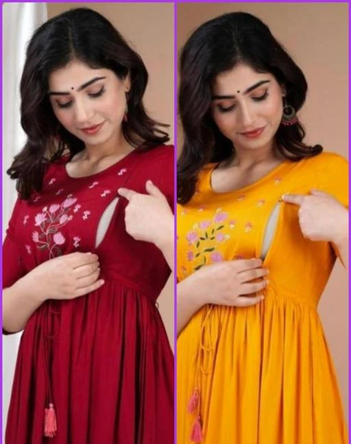 Fcity In Combo Trendy Beautiful Embroidery Feeding Maternity Kurti Both Side