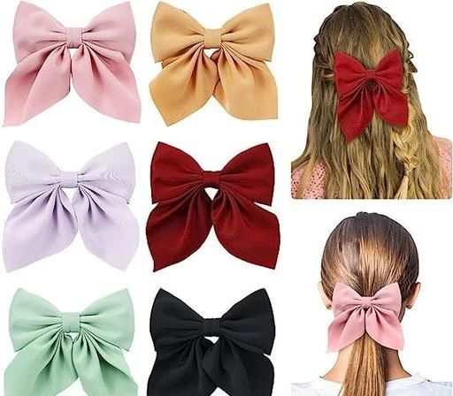 Satin Hair Bows Ties for Girls Women Silk-Stylish French Bow Hair Clip  Bowknot Hair Barrettes Big Ribbon Bow with Long Tail Pack Of 1 Pink