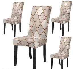 Cortina Spandex Stretchable Beige Geometric Print Polyester Chair Cover  (Set of 2, 4 & 6)