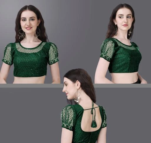  Puff Sleeve Modern Women Net Blouse With Embroidery And Sequence  Work