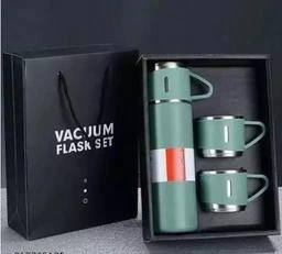 Vacuum Flask Set with 3 Stainless Steel Cups Combo