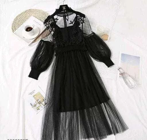 Checkout this latest Dresses
Product Name: *Women Lace Flowers Dream Gauze Dress Temperament Collar Lantern Sleeve Dress*
Fabric: Net
Sleeve Length: Long Sleeves
Net Quantity (N): 1
Sizes:
S (Bust Size: 34 in, Length Size: 48 in) 
M (Bust Size: 36 in, Length Size: 49 in) 
L (Bust Size: 38 in, Length Size: 50 in) 
?Promotion?Hollow lace three-dimensional dress flower dream net yarn dress temperament stand collar lantern sleeve high waist dress
Size: S/M/L
  High quality material, very comfortable to wear.
The clothing is sold at a very low price because we have our own factory, so we can control the original cost.
Country of Origin: India
Easy Returns Available In Case Of Any Issue


SKU: B2-BLACK
Supplier Name: MD FASHION

Code: 843-30829527-9941

Catalog Name: Trendy Elegant Women Dresses
CatalogID_7361753
M04-C07-SC1025