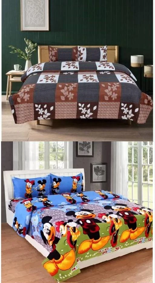 Checkout this latest Bedsheets
Product Name: *BD DÉCOR FINE POLYCOTTON COMBO DOUBLE BEDSHEET  IN WHICH 2 DOUBLE  BEDSHEETS AND 4 PILLOW COVERS*
Fabric: Microfiber
No. Of Pillow Covers: 4
Thread Count: 140
Net Quantity (N): Pack Of 2
Sizes:
Queen (Length Size: 90 in, Width Size: 90 in, Pillow Length Size: 26 in, Pillow Width Size: 16 in) 
 Rejuvenating combination of colours and style, these contemporary double bedsheets should not be missed out. Made from poly cotton.These bedsheets are designed to provide you a luxurious soft touch. These bedsheets are easy to wash and maintain. Worth a price to pay for. So shop with confidence. Our bedsheets range 104 TC, 144 TC and More. Set Content: Combo of 2 double bedsheet and 4 pillows cover. Now buy these trendy bedsheets  at your door step.
Country of Origin: India
Easy Returns Available In Case Of Any Issue


SKU: Combo-BROWN BX+MICKY 
Supplier Name: SABURI TRADING

Code: 134-30932068-997

Catalog Name: Ravishing Classy Bedsheets
CatalogID_7386742
M08-C24-SC2530