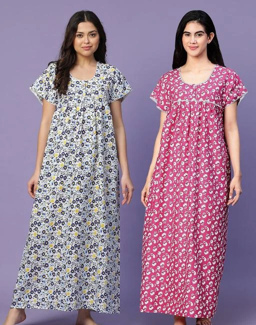 Pack of 7 Indian Women Cotton Printed Night Gown Nighty Combo Pack of 7  FreeSize