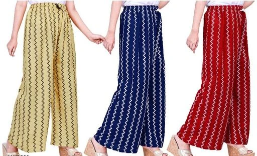Checkout this latest Palazzos
Product Name: *Designer Fashionista Women Palazzos*
Fabric: Rayon
Pattern: Printed
Multipack: 3
Sizes: 
28, 30, 32, 34, 36, 38, 40, 42, Free Size (Waist Size: 40 in, Length Size: 39 in) 
Country of Origin: India
Easy Returns Available In Case Of Any Issue


Catalog Rating: ★4.2 (72)

Catalog Name: Fashionable Glamarous Women Palazzos
CatalogID_7431107
C79-SC1039
Code: 365-31119556-9941