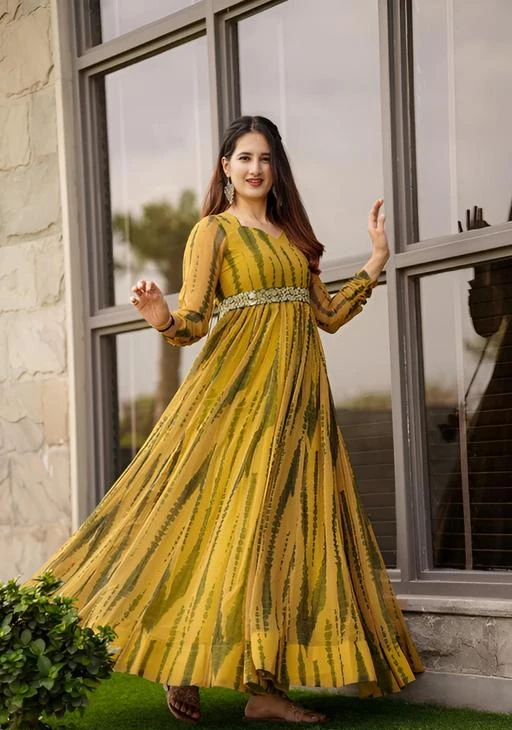 Yellow long fashion kurti