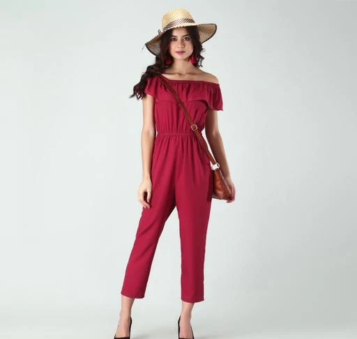 Checkout this latest Jumpsuits
Product Name: *Trendy Women's Marron Stripe Off-Shoulder Elastic Waist Soft Ruffle Striped Jumpsuit*
Fabric: Poly Crepe
Sleeve Length: Sleeveless
Pattern: Solid
Multipack: 1
Sizes: 
XS (Bust Size: 32 in, Length Size: 54 in, Waist Size: 26 in, Hip Size: 36 in) 
S (Bust Size: 34 in, Length Size: 54 in, Waist Size: 28 in, Hip Size: 38 in) 
M (Bust Size: 36 in, Length Size: 54 in, Waist Size: 30 in, Hip Size: 40 in) 
L (Bust Size: 38 in, Length Size: 54 in, Waist Size: 32 in, Hip Size: 42 in) 
XL (Bust Size: 40 in, Length Size: 54 in, Waist Size: 34 in, Hip Size: 44 in) 
XXL (Bust Size: 42 in, Length Size: 54 in, Waist Size: 36 in, Hip Size: 46 in) 
Country of Origin: India
Easy Returns Available In Case Of Any Issue


Catalog Rating: ★3.8 (120)

Catalog Name: Trendy Retro Women Jumpsuits
CatalogID_7669418
C79-SC1030
Code: 423-32024900-999