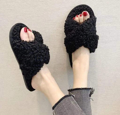 Women's Winter Home Indoor Stylish Soft Fur Slipper | Women Soft Furry  Plush slipper for Women Flip Flops Winter Carpet Slippers Sandals chappal  Multi