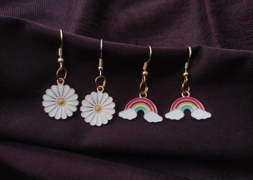  Pretty Rainbow And Daisy Charm Fish Hook Earrings For