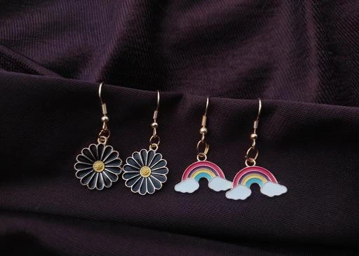  Pretty Rainbow And Daisy Charm Fish Hook Earrings For