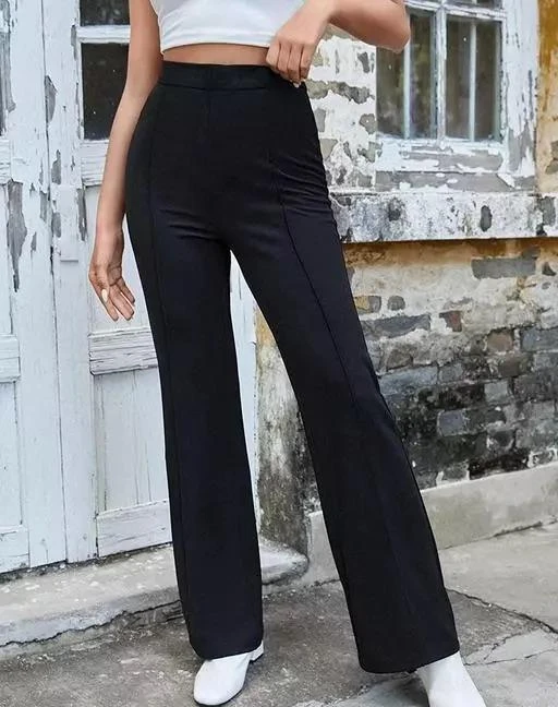 Anara Fashion Women's Solid Bell Bottoms Black Trousers & Pants