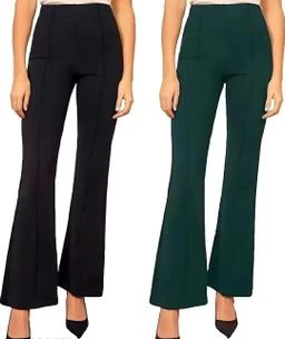 Casual Women's Western Trousers Pants With pocket Stretchable Yoga Pants  Boot Cut With pocket Ribbed Trouser