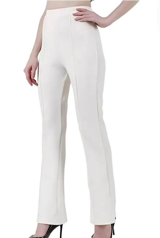 Western Trousers Pants for Women, Stretchable Yoga Pants, Boot Cut Ribbed  Trouser