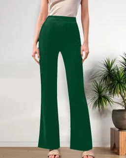  Polyester Blend Solid Women Trousers Black Pants
