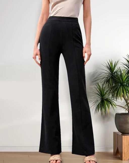 Polyester Blend Solid Women's Trousers Black Pants (38Inches)