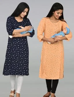 Pink White Mint Maternity and Nursing Kurta - Easy Breast Feeding/Feeding  Dress with Hidden zips/Pregnancy Dress/Maternity Dress