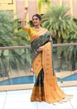  Women Banarasi Jacquard Soft Lichi Silk Saree With Blouse Piece /