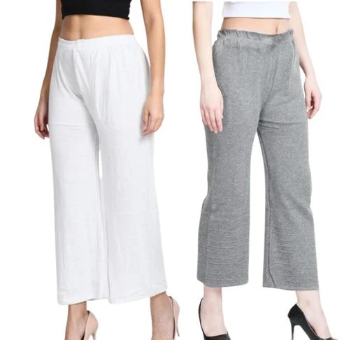  Women Solid Winter Pack Of 2 Palazzo Pant Combo Whitelight Grey /