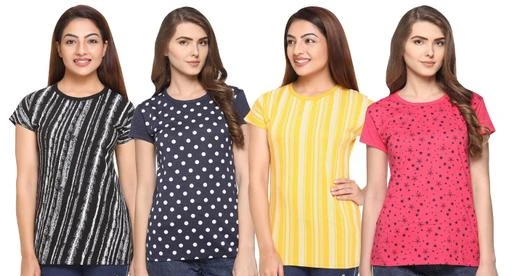 Checkout this latest Tshirts
Product Name: *SHAUN Women Printed T-Shirt*
Fabric: Cotton Blend
Sleeve Length: Short Sleeves
Pattern: Printed
Net Quantity (N): 4
Sizes:
S (Bust Size: 34 in, Length Size: 24 in) 
M (Bust Size: 35 in, Length Size: 25 in) 
L (Bust Size: 36 in, Length Size: 26 in) 
XL (Bust Size: 38 in, Length Size: 28 in) 
XXXL (Bust Size: 42 in, Length Size: 30 in) 
5XL (Bust Size: 44 in, Length Size: 32 in) 
Shaun is a well-known brand for clothing in India. These trendy & dashing T-Shirt from the house of Weboasis Garments will make you feel comfortable & stylish. Team it with a Ttack Pant & Casual Shoes or Sneakers for a Casual yet stylish look. Our every piece is a master piece
Country of Origin: India
Easy Returns Available In Case Of Any Issue


SKU: 105WNT4_NOMP
Supplier Name: WEBOASIS GARMENTS PRIVATE LIMITED

Code: 308-33387131-9911

Catalog Name: Fancy Fabulous Women Tshirts
CatalogID_8005275
M04-C07-SC1021