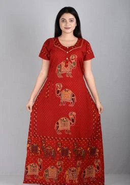 GOODPOINT Nighty# cotton Red nighty # cotton printed nighty# 100