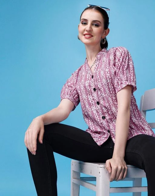 Printed Women's Shirt Polyester Women's Half Sleeve Shirts, Size