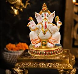 Polyresin Gold Color Plated Ganesha Statue Ganpati Idol Big Size