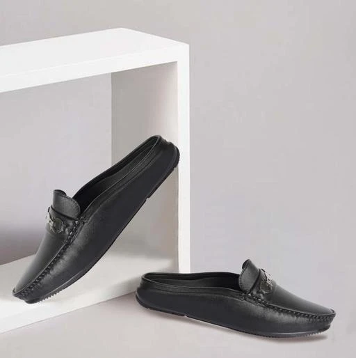 Men's stylish loafers shoes black faux leather