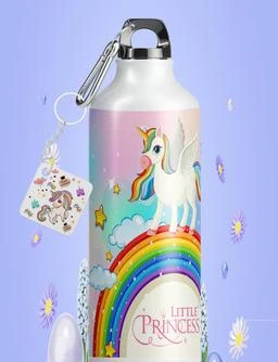 NH10 DESIGN Unicorn Little Princess Printed Water Bottle For Girls, Kids,  Aluminium Sipper Water Bottle 750ml