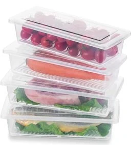 Fridge Storage Boxes Fridge Organizer with Removable Drain Plate and Lid  Stackable Fridge Storage Containers Plastic Freezer Storage Containers for