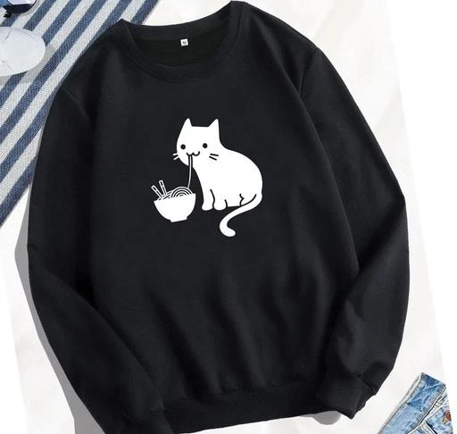  Cute Cat Noodle Print Women Sweatshirt Fleece Perfect