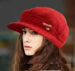 DGH® Stylish Modern Warm Soft Woolen Knitted Winter Hat Cap for Girls &  Womens Color As Per Availability