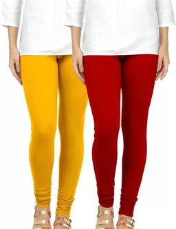 Cotton Lycra Leggings Churidar Comfortable Stylish and Soft Legging and  Pant Pack of 2 Pink, Yellow