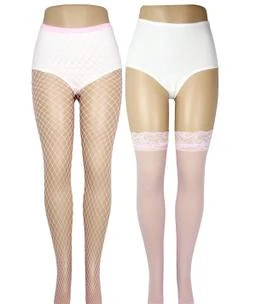 Neska Moda Women'S 2 Pair Nylon Ultra-Thin High-Leg Sexy Fishnet